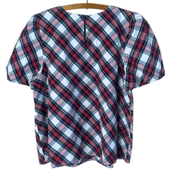 J. crew Factory Women’s Sz Large Tartan puff-sleeve top Style BV626 - Picture 7 of 7